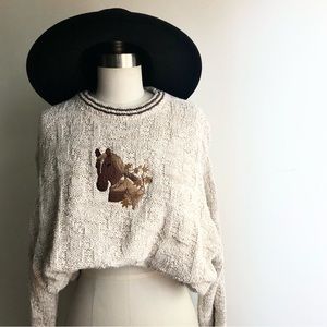 Vintage 100% cotton embroidered oversized knit horse sweater
